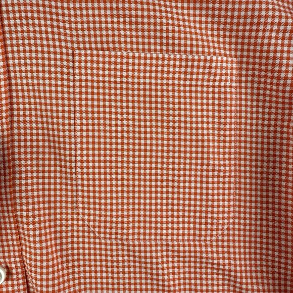 Eton Shirt Mens M Orange Gingham Checkered Contemporary Cotton BD Preppy Pocket* - Picture 4 of 16